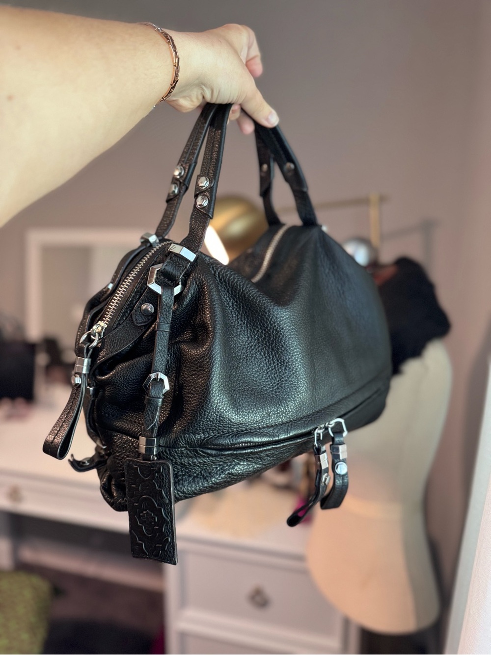 orYANY Black Pebbled Leather Satchel Y2K